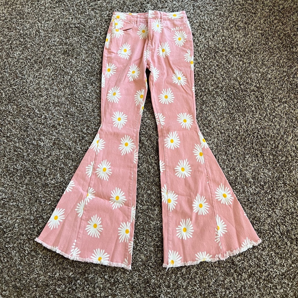 Color Theory Pink Daisy Flare Jeans